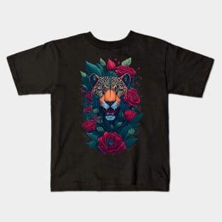 Panther Face with Roses Kids T-Shirt